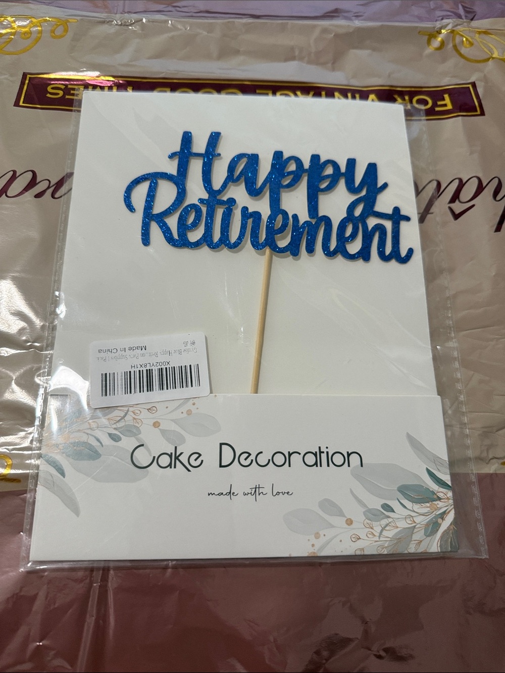 Blue 'Happy Retirement' Cake Topper - Glitter Retirement Party Decoration